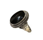 Solid Sterling Silver Large Polished Black Onyx Stone Stepped Setting 9 Sz 9 g