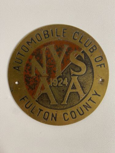 VTG 1924 NYS New York State AA AUTOMOBILE CLUB OF FULTON COUNTY Car Club Badge