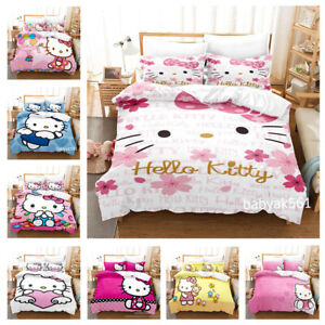 Hello Kitty Cartoon Bedding Set Quilt Cover Duvet Cover with Pillowcase Kids