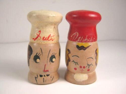 Vintage Japan Wood Chef Salt Pepper Shakers