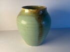 Mint Green with Brown Drip Glaze Matte Pottery Vase - Signed