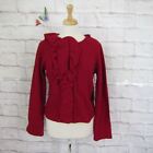 Cynthia Rowley Zip Up Deep Red Ruffle Sweater Jacket Boiled Wool Size Small