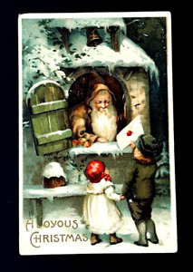 Embossed 1911 Germany Brown Robe Santa Claus & Children Postcard