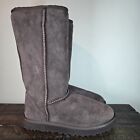 UGG Classic II Tall Womens Size 7 Suede Pull On Boots Shoes Brown Fur Lined