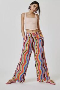 Farm Rio x Anthropologie Printed Pants XS Colorful Striped Groovy Wide Leg
