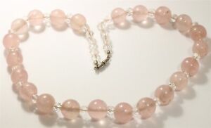 Vintage Art Deco Faceted Crystal & Genuine Rose Quartz Bead Necklace 67g 18