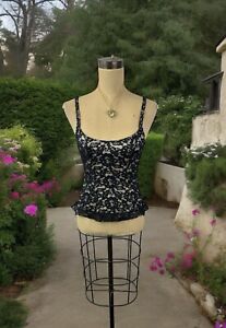 Black Lace Ruffle Crop Tank Top Bustier Camisole Sheer 90s Goth Fairy Coquette L