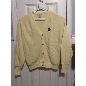 VTG 80s IZOD Acrylic V Neck Sweater Mens Large Yellow Knit Made in USA