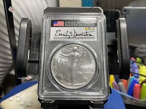 New Listing2021 Type 2 Silver Eagle PCGS MS70 First Strike, Signed Emily Damstra Flag Label