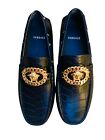 Versace Loafers Drivers Croc Textured Leather Black Size 6US 39EU 5UK