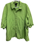 Maggie Barnes green button down lace trim women's elbow sleeve top 4X