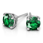 14K White Gold 2.00Ct Round Lab-Created Green Diamond Daily Wear Stud Earrings