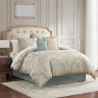 Waterford Comforter Set Brona Blue 8-Piece Jacquard Shams Bed Skirt Pillow Queen