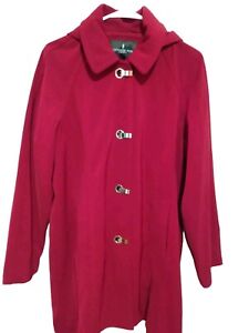 Luxury London Fog Women's L Rain Trench Coat With Detachable Hood Cherry Red