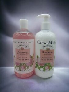 Crabtree & Evelyn (1) Rosewater Body Lotion & (1) Bath Shower Gel 16.9 oz/ea