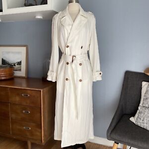 Vintage 80’s Liz Claiborne LizWear White Trench Coat Lightweight Size S