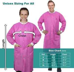 Disposable Lab Coats 45G SMS Knee Length with Pockets, Knit Cuffs, S/M/L/XL