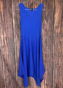 Fenini Linen  Ribbed Tank Dress Blue Lagenlook Asymmetrical Sleeveless Medium M