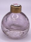Vintage Guilloche Pink Rose Pink Crackle Glass Perfume Snuff Glass Bottle