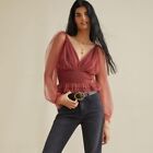 Anthropologie Wine Lace Smocked Top X Large Stunning!