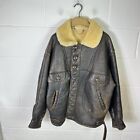 Vintage Shearling Jacket Mens 50 Brown Leather Aviator Flight Military 70s 60s