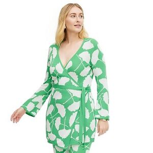 Women's Long Sleeve V-Neck Ginkgo Green Sweater Wrap Top - DVF