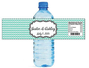 100 Chevron Mint wedding Anniversary Engagement Party Water Bottle Labels 8