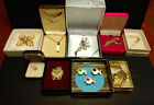 lot of 9 vintage costume jewelry, pins/brooches, necklace, clip on earrings