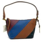 FOSSIL Julianna Baguette Womens Small Shoulder Bag Leather Brown Blue Patchwork