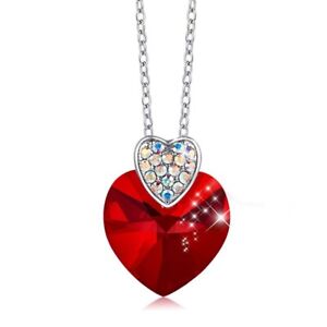 Women Silver Love Heart Crystal Pendant Necklace Mother's Day Jewelry Gifts