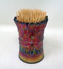New ListingVintage Iridescent Red/Black/Gold Glass Wheat Stack Toothpick Holder 1974