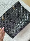 Authenticated  Chanel Black Patent Leather Grand ShoppingTote GST Classic CC Bag