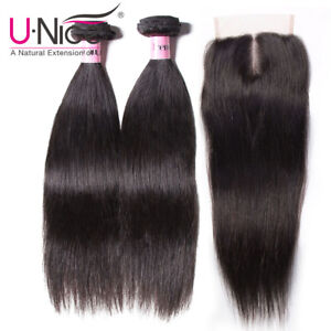 Brazilian Straight Hair Wefts 2 bundles with Human Hair Lace Closure UNice Icenu