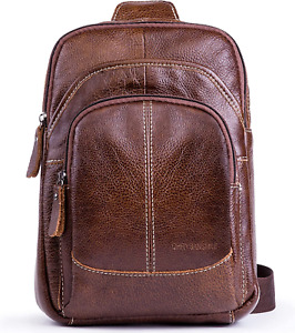 Genuine Leather Shoulder Sling Backpack Bag Unisex Outdoor Crossbody Sling Pack