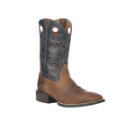 Men's Brown Full Grain Leather Blue Square Toe Cowboy Boots - 5 Day Delivery