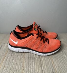 Nike Free Flyknit Mens Size 12 Orange Knit Athletic Running Shoes Sneakers