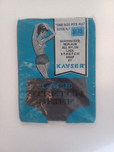 NOS 1950s 60s Vintage Kayser All Nylon Lace Stretch Brief Panties Black Size 4-7