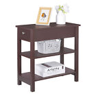 24'' Narrow Side Table Slim End Table with Drawer and Shelves for Small Space
