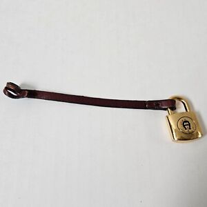 Etienne Aigner Replacement Purse Faux Lock Brass Hangtag Charm Brown Leather