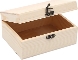 Unfinished Wooden Box with Hinged Lid for Crafts DIY Storage Jewelry Pine Box