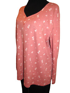 NEW BLAIR BEAUTIFUL PINK & WHITE TINY FLORAL EMBELLISHED LONG SLEEVE TOP SIZE XL