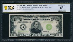 1934 $10,000 Ten Thousand Dollar FRN Bill - $10000 - PCGS Banknote CHOICE CU 63