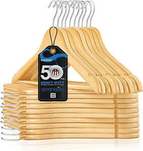 SereneLife Solid Wooden Hangers 50 Pieces Hangers for Clothes Heavy Duty Hanger
