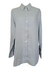 HERMES Vintage Logo Long Sleeve Shirt Blouse Linen Button Down Blue Size 42 EUC