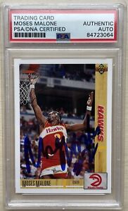 Moses Malone Signed 1991 Upper Deck Card #47 PSA/DNA AUTO Hawks 76ers