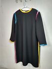 Anne Crimmins For Umi Long Sleeve Black Dress Size 24 Blue, Pink And Yellow Trim