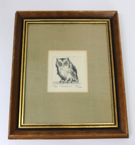 Vintage 70s Screech Owl Wall Art Sketch Signed McGinnis 47/300