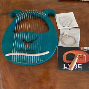 Lyre Harp,16 Metal String Harp Solid Wood Mahogany with Tuning Wrench