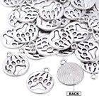 Bear Paw Print Charms Antique Silver Dog Pendants Findings Round 18mm 5pcs