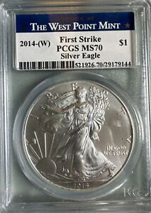 New Listing2014-W AMERICAN SILVER EAGLE PCGS MS70 DOLLAR - FIRST STRIKE- West Point Mint